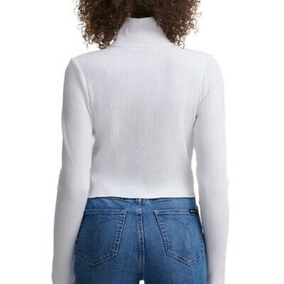 Calvin Klein Zipped Turtleneck Ribbed-Knit Crop Top - Picture 2 of 9